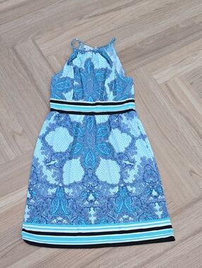 London Times Blue and Turquoise Floral Print Dress Size 4